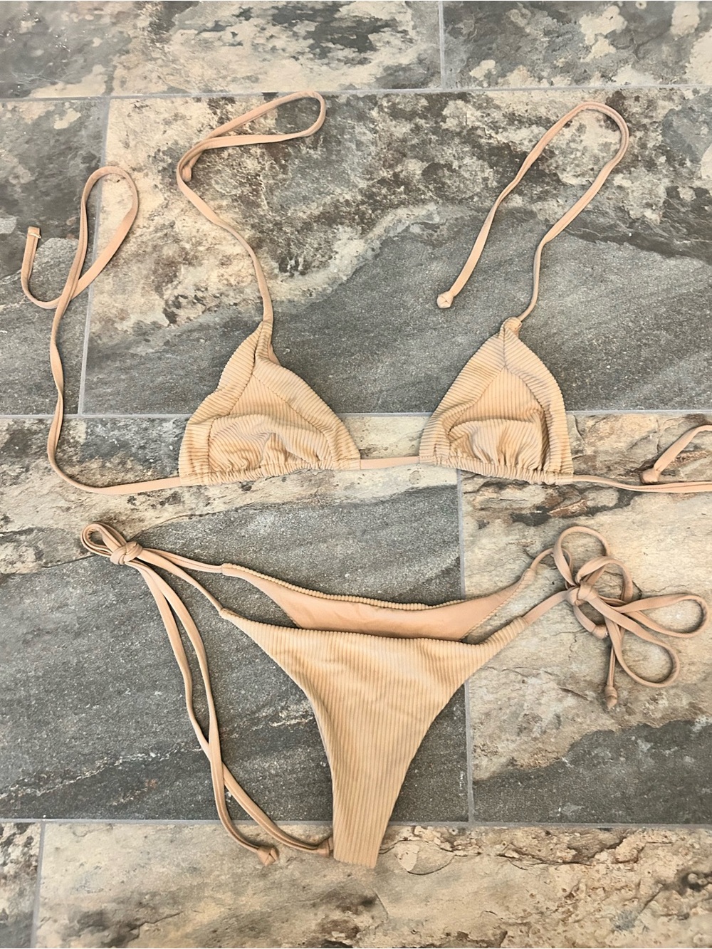 Frankie's Bikinis Ribbed Nude String Bikini